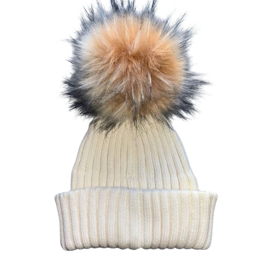 Free people orbit Pom beanie ivory cream ribbed wool blend